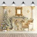 7x5ft Luxury Christmas House Backdrop Christmas Tree Vintage Armchair Candles Retro Palace Xmas Background Xmas Eve New Year Theme Party Decor Portrait Photo Studio Booth Props Wallpaper