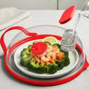 Microwave Splatter Cover with Water Steamer for Food - 10 Inch Steam Microwave Splatter Guard with Handle Splash Oven Lid with Built in Steamer Plate Covers for Heating Food - Red