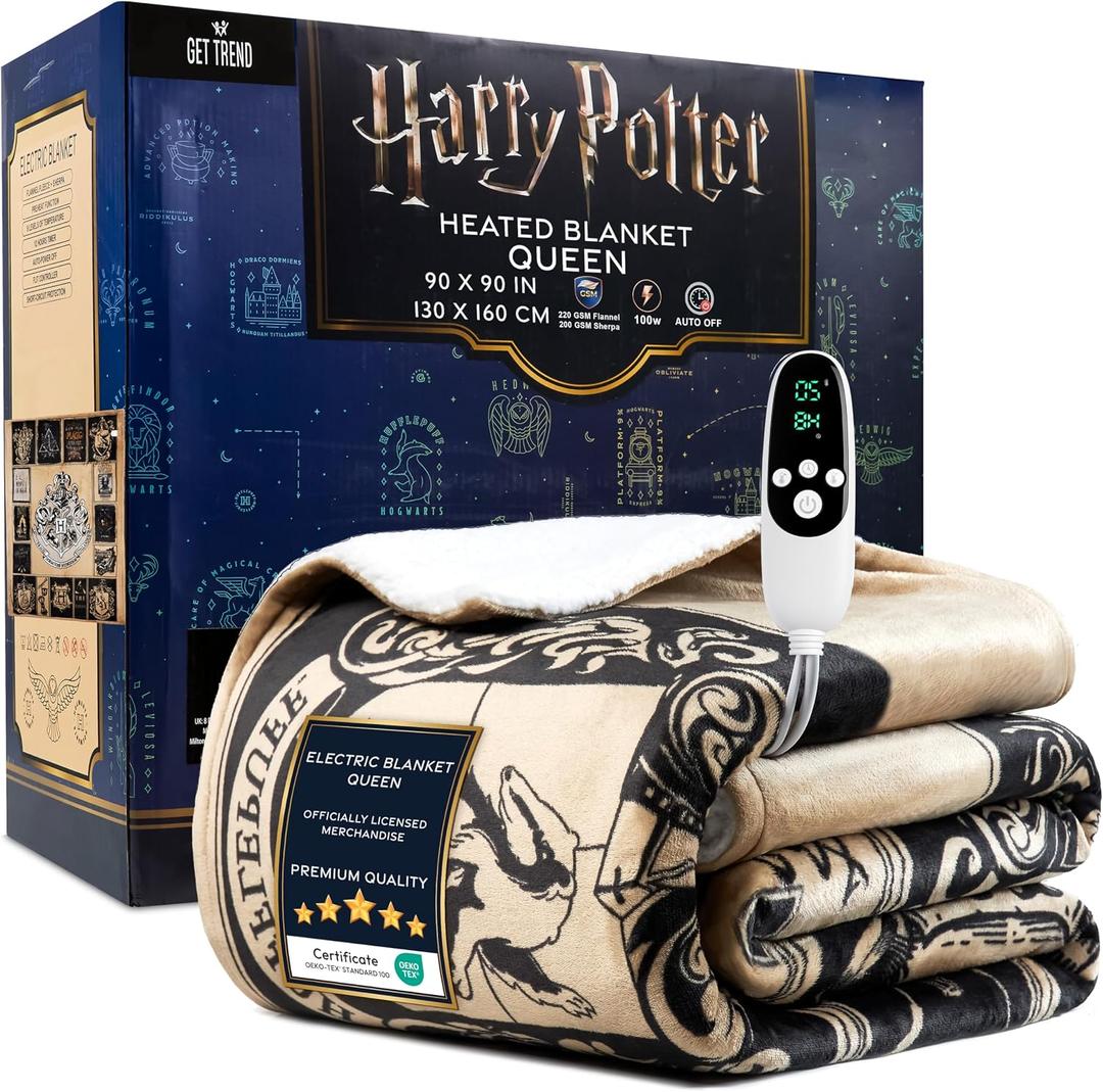 Get Trend Harry Potter Gifts Heated Blanket Electric, Queen Size Luxurious Fleece Weighted Blanket, Fast Heating with 9 Heat Settings Auto Shut-Off, 90x90in (Multi Harry Potter, Queen US)