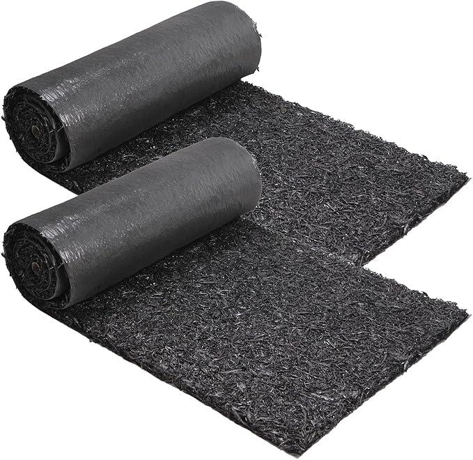 Sekcen 2 Pack Rubber Mulch Roll Mat for Landscaping Recycled Rubber Walkway Black Permanent Mulch Pathway Playground 8' x 2'