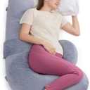 Momcozy Pregnancy Pillow, Original F Shaped Maternity Pillow for Pregnant Women with Adjustable Wedge Pillow, Full Body Support Pregnancy Pillows for Side Sleeping with Velvet Cover, Grey, 53 Inch