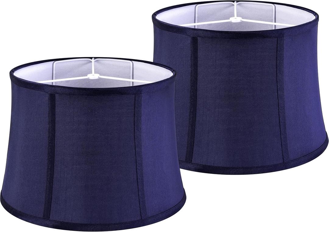 GOSO Large Drum Lamp Shade Blue Faux Silk Lamp Shades-Square Foldable Lampshades for Floor Lamps Table Lamp- 12x14x10 inch (Spider) Natural Fabric Lamp Shade Replacement Modern Shade-Easy Assembly