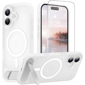 Magnetic for iPhone 16 Case with Stand Clear Matte | (Screen Protector)(Compatible with MagSafe)(Military Grade Shockproof) Translucent Drop Protection Matte Slim Phone Case,6.1"