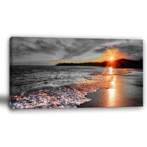 Yxbhhym-Large Canvas Wall Art Living Room Black and White Beach Wall Decor for Bedroom Landscape Ocean Room Decor Sea Sunset Paintings Seascape Prints Art Office Artwork Morden Framed Decorations, 60"L x 30"W
