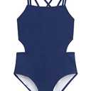 Kanu Surf Girls' Beach Girl Sport Cut-Out One Piece Swimsuit (16, Solid Navy)
