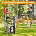PLKOW Sports Equipment Storage for Garage, Indoor/Outdoor Sports Rack for Garage, Ball Storage Garage Organizer with Basket and Hooks,Toy/Sports Gear Storage