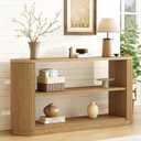 Merax Modern Entryway Console Table with Triple-Tier Storage, Slim Sofa Table with Open Shelf & Elegant Wood Grain, Multi-Functional Hallway Table for Living Room, Natural