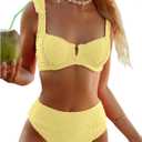 SOLY HUX Women's High Waisted Bathing Suit Tie Shoulder Underwire Summer Swimsuit Bikini Set (Medium, Pure Yellow)