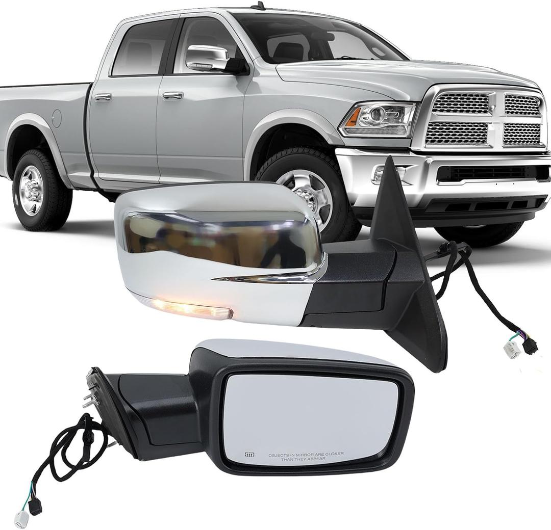 Passenger Side Mirror Compatible with 2013-2018 Dodge Ram 1500 2500 3500 Mirrors with Heated Puddle Lamp Tuning LED Signal Power Fold (Chrome) (Right Passenger Side-11 Pins) Passenger Side Mirror Compatible with 2013-2018 Dodge Ram 1500 2500 3500 Mirrors with Heated Puddle Lamp Tuning LED Signal Power Fold (Chrome) (Right Passenger Side-11 Pins)