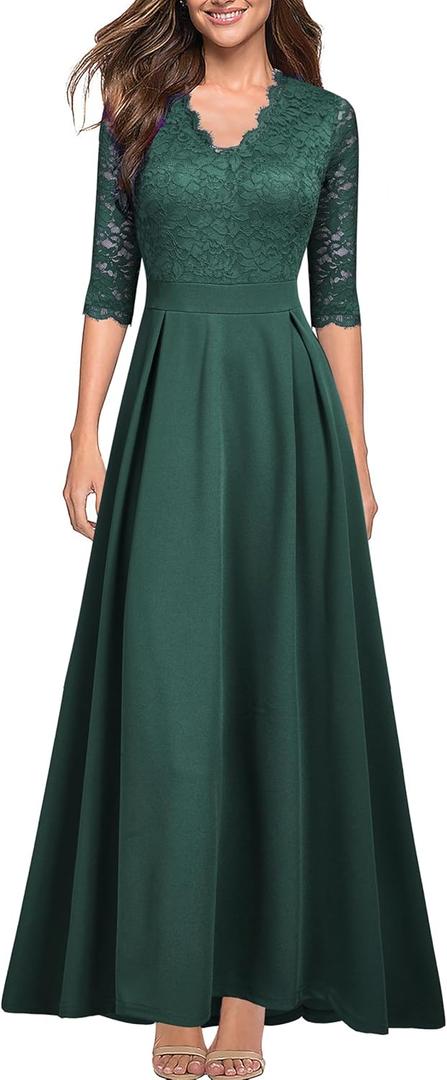 Women's V Neck Lace Vintage Formal Bridesmaid Wedding Long Dress (XX-Large, Dark Green) Women's V Neck Lace Vintage Formal Bridesmaid Wedding Long Dress (XX-Large, Dark Green)
