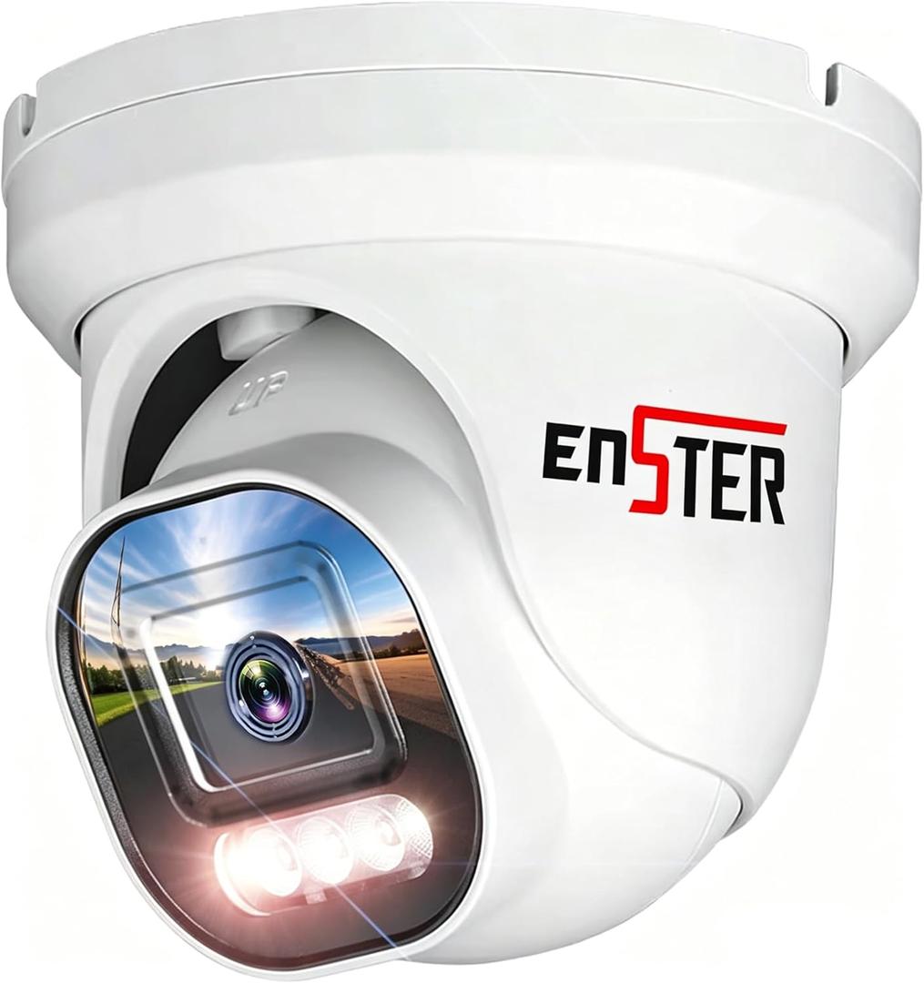ENSTER 8MP 4K PoE Security Camera Outdoor, Full Metal, Compatible ONVIF & RTSP, 100ft Smart Color Night Vision, AI Human & Vehicle Detection, IP66 Waterproof, 110 Wide Angle, Built-in Mic