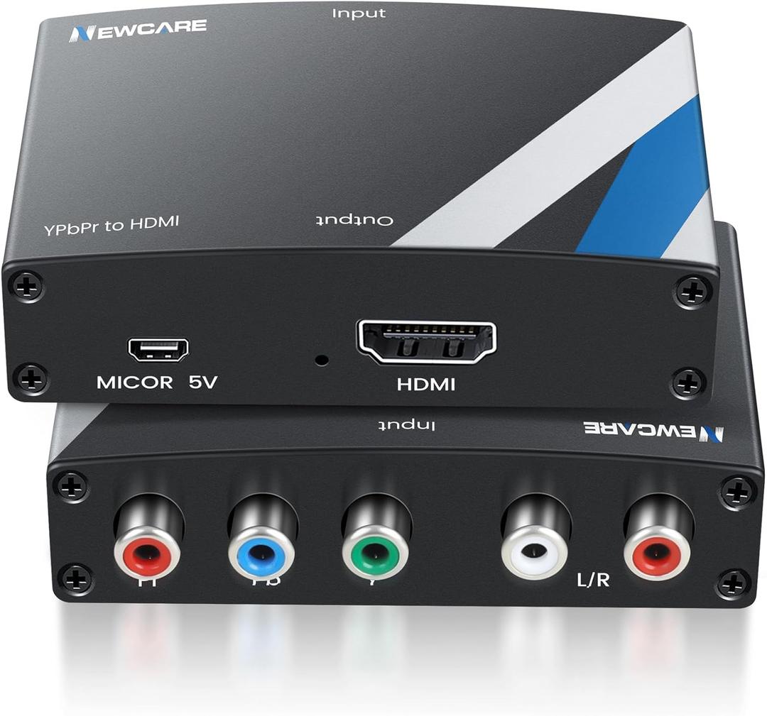 NEWCARE Component to HDMI Converter, Aluminum Alloy YPbPr + R/L to HDMI Adapter, 1080P Component 5RCA RGB Video Audio Converter for PS2 PS3 DVD Xbox 360 Nintendo Wii to Smart HDTV Monitor Projector