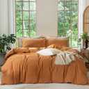 MooMee Bedding Duvet Cover Set 100% Washed Cotton Linen Like Textured Breathable Durable Soft Comfy (Solid Burnt Orange, Oversized Queen 98"x98")