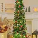 HMASYO 6 FT Pop Up Christmas Tree with Timer Lights, Green Christmas Tinsel Tree, Collapsible Artificial Pencil Christmas Tree for Indoor Home Apartment Porch Holiday Party Decorations