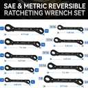 DISEN 10-Piece Double Offset Box End Reversible Ratcheting Wrench Set, SAE (1/4-7/8 inch) & Metric (6-21mm) Heavy Duty Ratcheting Wrench Set for Narrow Space, Rolling Pouch