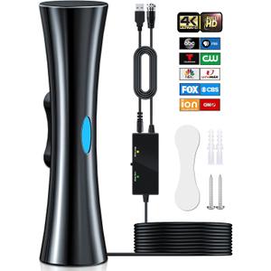 2400+ Miles Range TV Antenna for Smart TV, Upgraded Digital HD Antenna for HDTV Indoor/Outdoor with Amplifier and Signal Booster-Support 360Reception 4K 1080p for All Television-33ft Coax HDTV Cable