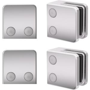 Glass Clamp - Stainless Steel 304, Weight 0.5lbs, Flat Back Square 1/4 "-3/8" (6mm-10mm) Tempered Glass Clip Holder Polished for Balustrade Handrail (AISI 304-Brushed, 4 Pack)