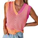 MARZXIN Women Sleeveless Sweater V Neck Casual 2026 Fall Knitted Chevron V Neck Sweater Vest Color Block Pullover Sweater Top (Black, M)