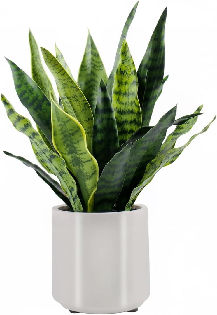 Artificial Sansevieria Plant Fake Snake Plant in Plastic Pot, 22" Tall Real Touch Fakes Plants for Home Decor Indoor, Lifelike Succulent Like Plant for Office Bedroom Living Room-Green