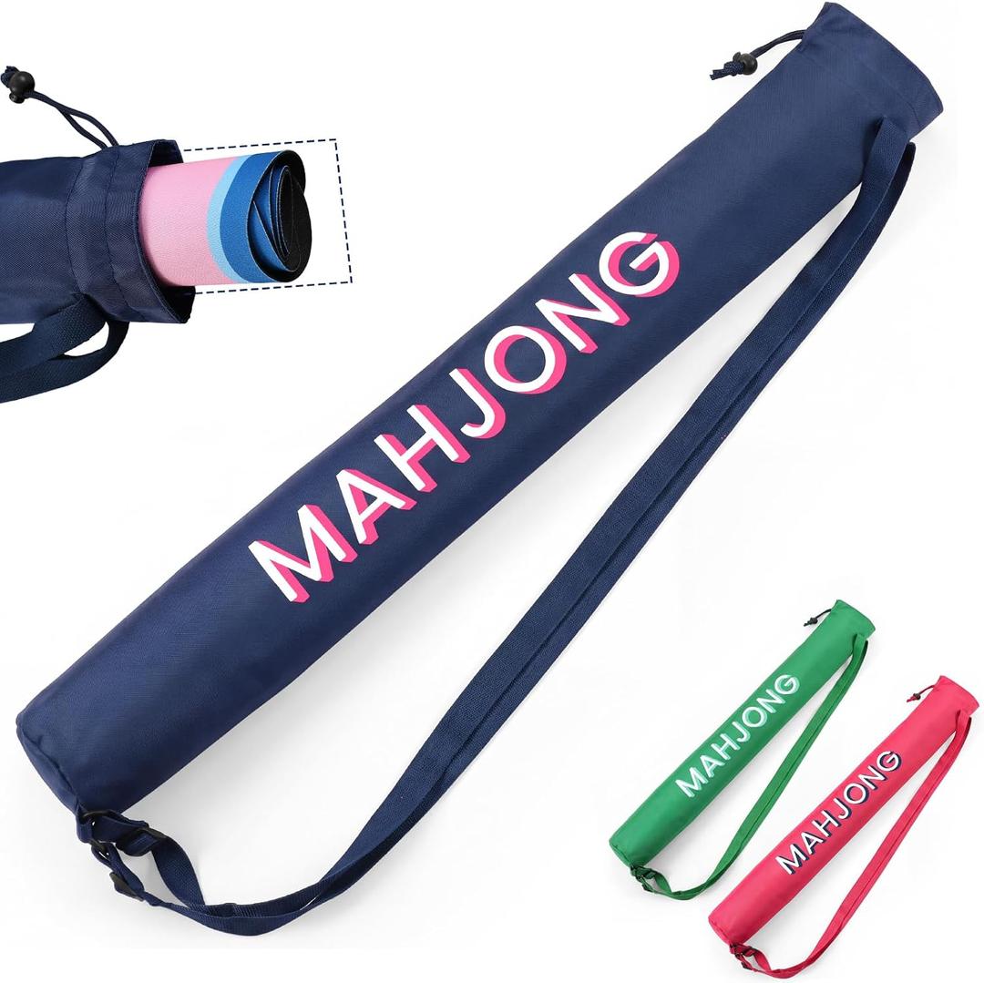 35 Inch Long Mahjong Mat Bag Waterproof Mahjong Mat Storage Carrying Bag Double Strapped Polyester Drawstring Lightweight Holder for Board Games Storage-mat Not Included(Navy Blue), 35.43 x 5.51 inches