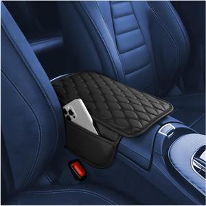 Mandark Car Center Console Cover, Leather Vehicle Armrest Seat Box Pad with 2 Storage Bags, Automotive Interior Arm Rest Protector Accessories, Universal for SUV, Sedan, Truck(Black)