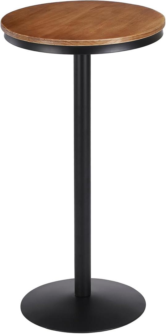 42" Height Round Bar Table with Solid Wood Top and Sturdy Metal Base, Rustic Industrial Pub Table for Kitchen, Dining Room, Home, and Bistro