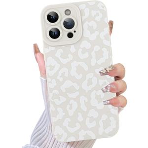 TEAUGHT Compatible with iPhone 16 Pro Case Cute Pattern White Leopard Print Cheetah Shockproof Silicone Phone Cover for Girls Women -White