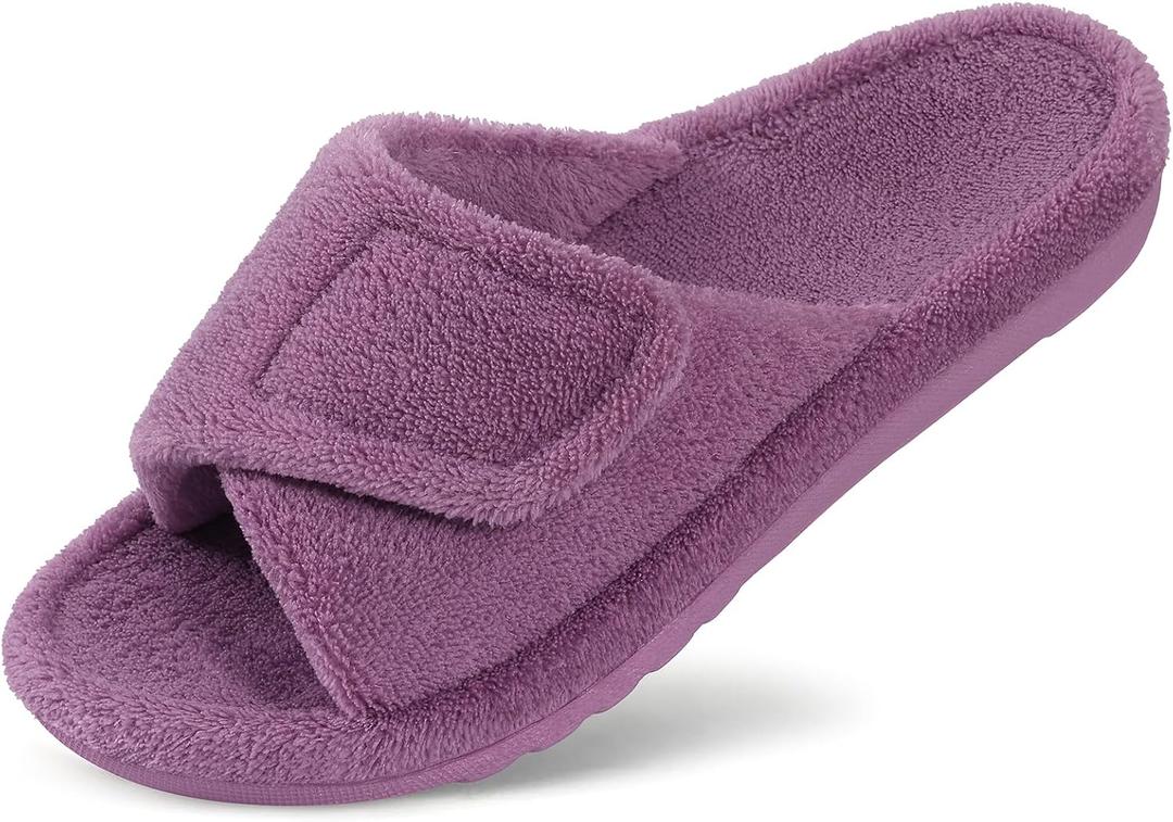 Litfun Women's Orthopedic Slippers with Arch Support Adjustable Open Toe House Shoes for Plantar Fasciitis (Purple, M)