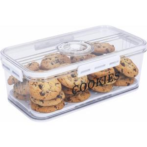Cookie Jar with Airtight Lid,Bread Box for Kitchen Countertop,Time Recording Bread Storage Container, BPA-Free Plastic Containers for Cookies, Homemade Bread, Toast, Bagel, Donut