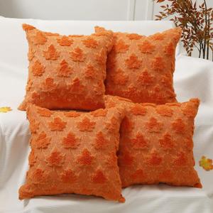 Tudomro 4 Pcs Thanksgiving Maple Leaves Throw Pillow Covers Fall Pillow Covers 18 x 18 Inch 3D Embroidered Soft Faux Fur Pillowcase for Thanksgiving Gifts Autumn Sofa Couch Bed Home Decor (Orange)