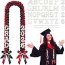 DIY Class of 2026 Graduation Leis with 30 Pearl Patches Letters and Numbers Graduation Money Leis Double Braided Ribbon Necklace for High School College 2026 Grad Party Decor (Black Red)