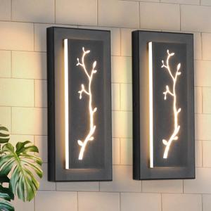 tewei LED Outdoor Wall Sconce, 15.7'' Black Outdoor Front Porch Lights Modern Exterior Lighting Fixtures, LED Exterior Wall Sconce for House, Hallway, Warm White 3000K, 2 Pack