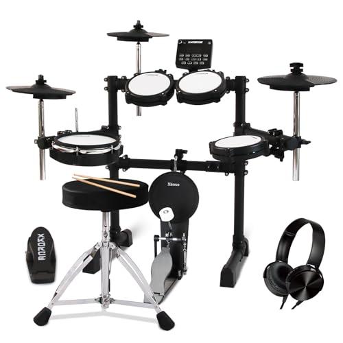 Xkorce Electronic Drum Set Electric Drum Kit with 4 Quiet Mesh Pads and 6" Kick Drum, 360 Sounds, Headphones, Sticks, Dual Bluetooth function, Suit for Beginner