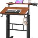Klvied Stand Up Desk on Wheels, Portable Computer Desk for Home Office,Rolling Desk for Laptop with Removable Cup Holder, Adjustable Laptop Cart for Standing or Sitting,Walnut