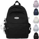 Kawaii Backpack with Cute Accessories Casual Aesthetic Daypack Simple Laptop Bag Waterproof Travel Rucksack for Women (Black)