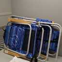 Tall Beach Chairs for Adults, 17" High Backpack Beach Chair with Wooden Armrests, 5 Positions Reclining Heavy Duty Chair with Large Cooler Pouch, Support to 350LBS Striped Blue, 2Pack