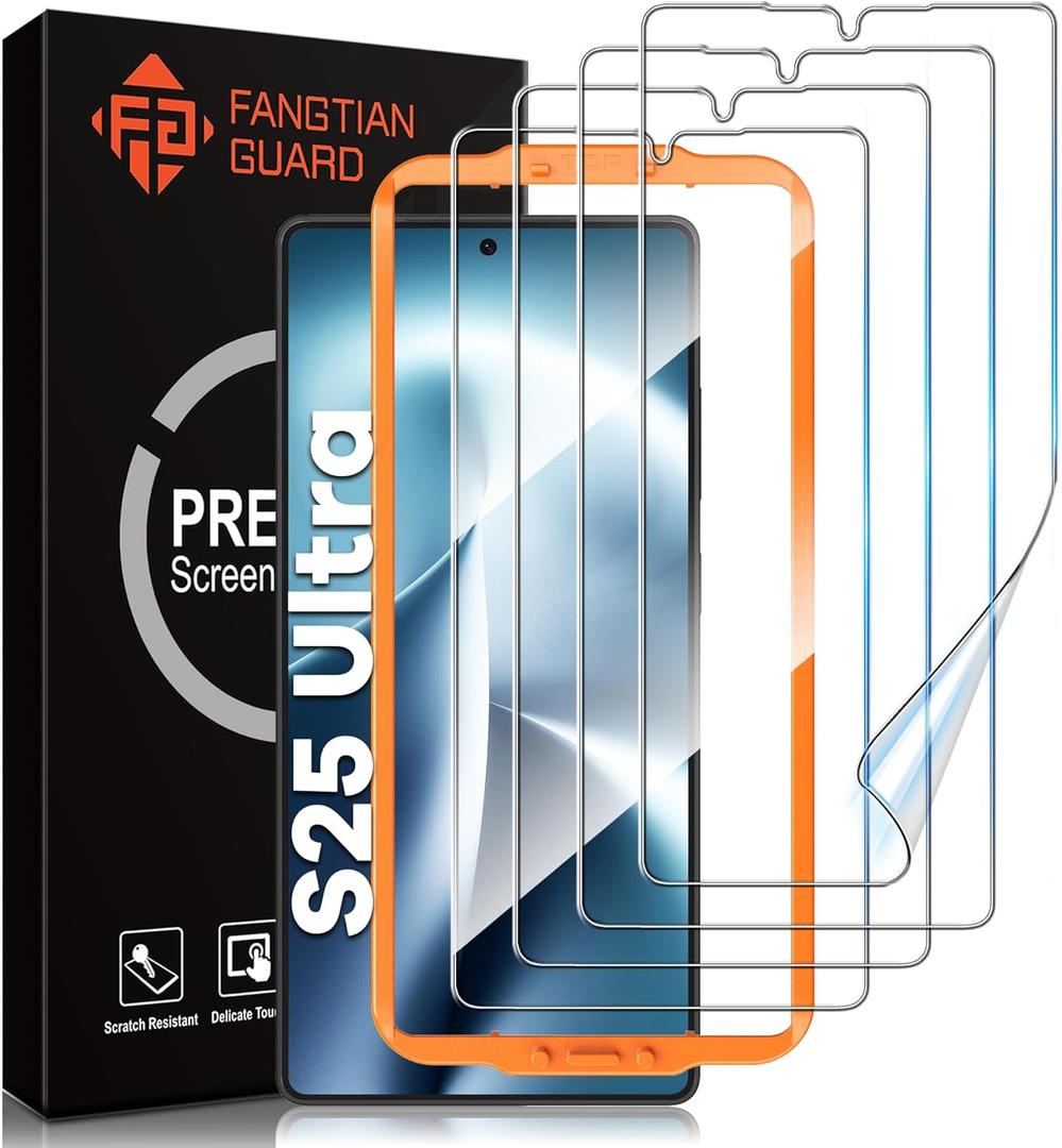 FANGTIAN [4-Pack] for Samsung Galaxy S25 Ultra Screen Protector [Not Glass] - Film for S25 Ultra Screen Protector [6.9 inch][Fingerprint Compatible][Alignment Tool] (Clear)