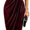 Off The Shoulder Vintage Velvet Bodycon Midi Dress for Women Wrap Slit Elegant Cocktail Party Evening Pencil Dress, 
(S, Burgundy)
