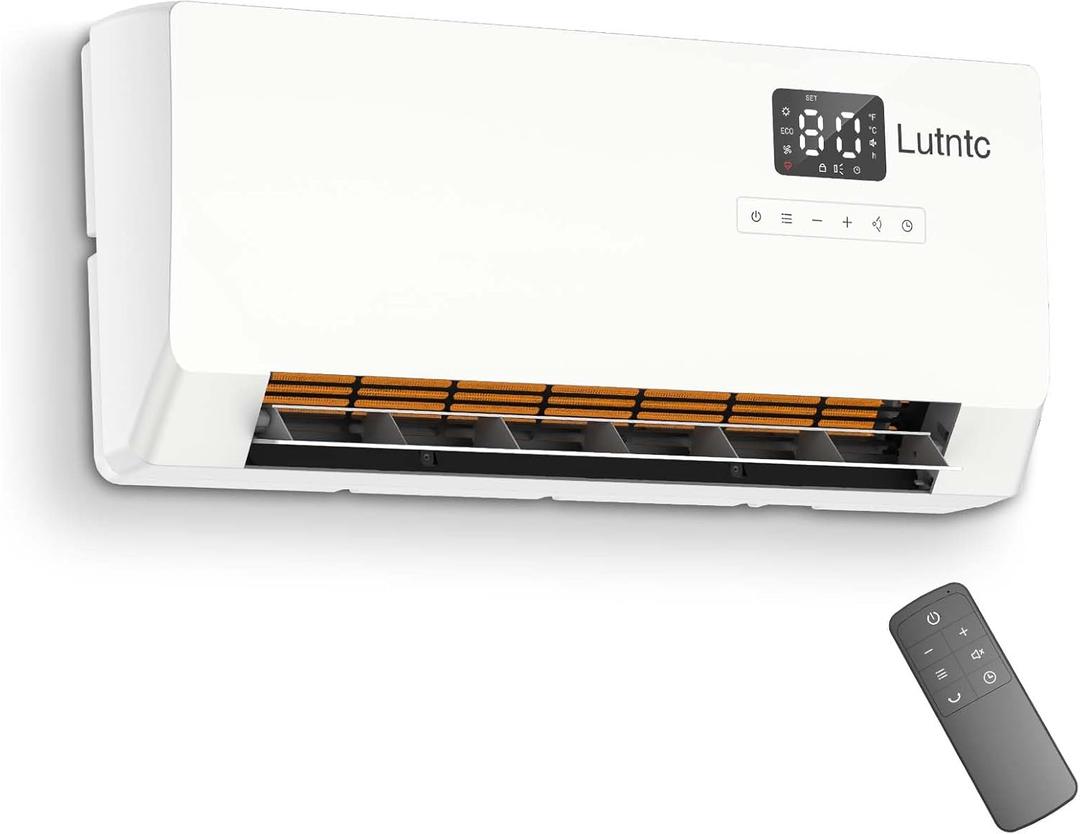 Electric Wall Mounted Heater with Remote Control, 24H Timer, ECO Mode, Quick Heating Space Heater for Bedroom, Living Room