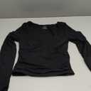 eoeoo Women's Sexy Deep V Neck Long Sleeve Double Lined Ruched Tops Slim Fitted Going Out Tshirts (Black), Small