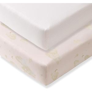 Burt's Bees Baby Essential Organic Cotton Fitted Crib Sheet, Breathable for Boy Girl Standard Crib & Toddler Mattresses (2-Pack, Good Night Sky Pink 2-pk)