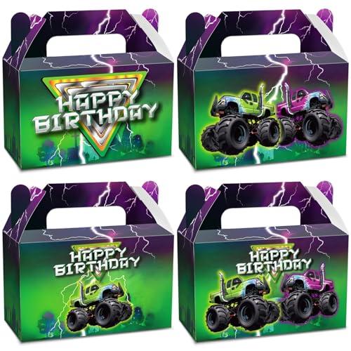 CHUNNIN 12Pcs Green Purple Monster Truck Treat Boxes Monster Truck Birthday Party Decorations Racing Truck Theme Party Favor Gift Boxes Monster Truck Goodie Boxes Birthday Party Supplies 6 x 3 x 3.6