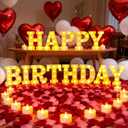 Happy Birthday Light up Letters, Include Tea Lights Candles, Latex Balloons, Aluminum Balloons and Rose Petals, Special Festival, Surprise Gifts for Women and Men