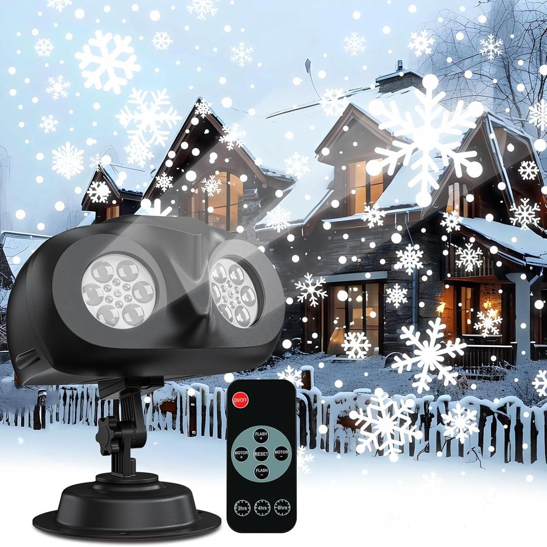 Dual-Head Christmas Outdoor Snowflake Projector Light, IP65 Waterproof, 180 Rotation, Large Scale Projection, Ideal Christmas Light Porjector for Yard, House,Indoor, Wall & Window Decor