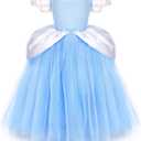 TYHTYM Deluxe Princess Costumes Little Girls Dress Kids Fancy Gown Cosplay Halloween Party 2-11T (6-7 T, Blue)