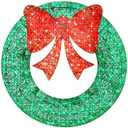  30in Pre-Lit Outdoor Christmas Wreath, LED Metal Holiday Decor w/ 100 Lights, Bow - Green