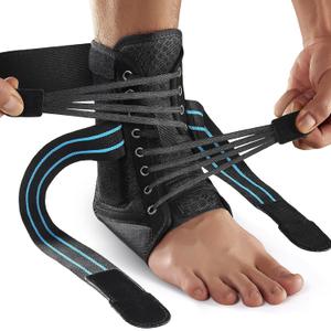 AGPTEK Ankle Brace for Women Men, Adjustable Lace-Up Ankle Support with Removable Splints for Sprained Ankle, Injury Recovery, Ankle Stabilizer Wrap for Basketball Volleyball Sports, Blue, S (Black, S)