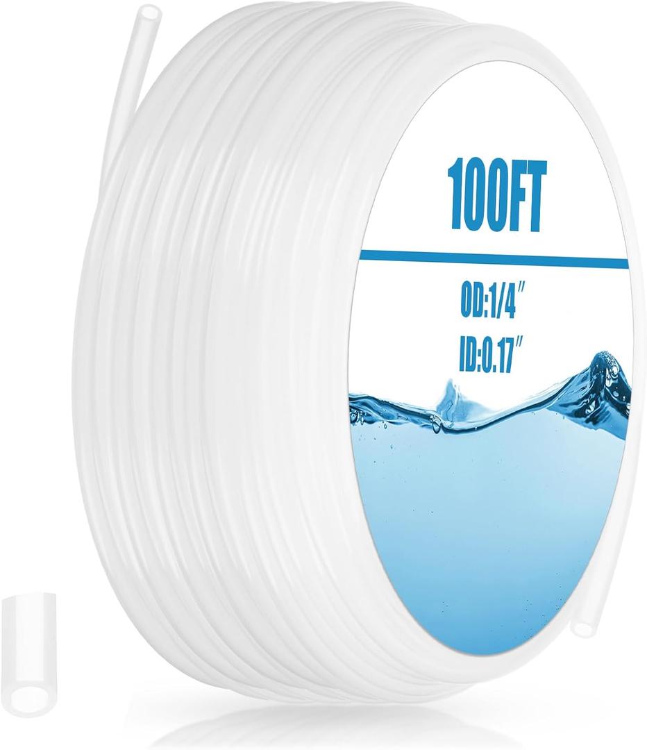 Nuanchu 100ft Polyethylene Tubing, 1/4" Od, 0.170" Id, 0.040" Wall Polyethylene Tubing Food Grade White Translucent Hose for Water, Beverage Pump, Homebrew, Brewing (Transpare)