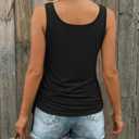 AUTOMET Tank Tops for Women Summer Sleeveless Loose Fit U Neck T Shirts Button Drawstring Basic Tee (Black, M)