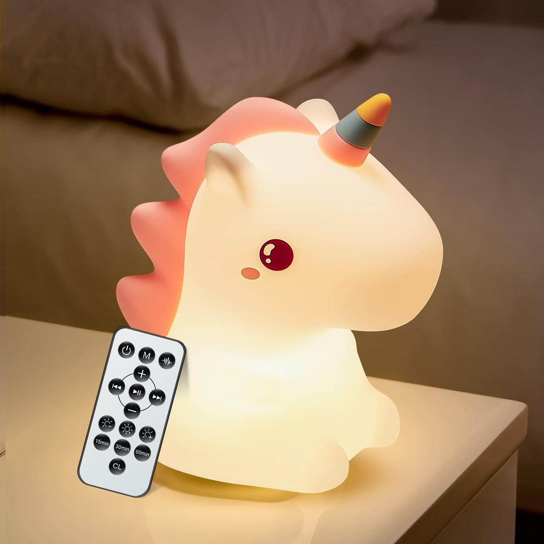 Unicorn Baby Sound Machine with Light, 16 Colors+Silicone Sleep Sound Machine for Kids Night Light, 10 White Noise Baby Night Light for Kids with Music, Remote+Timer+Rechargeable Nightlight [Gifts] (Cream)